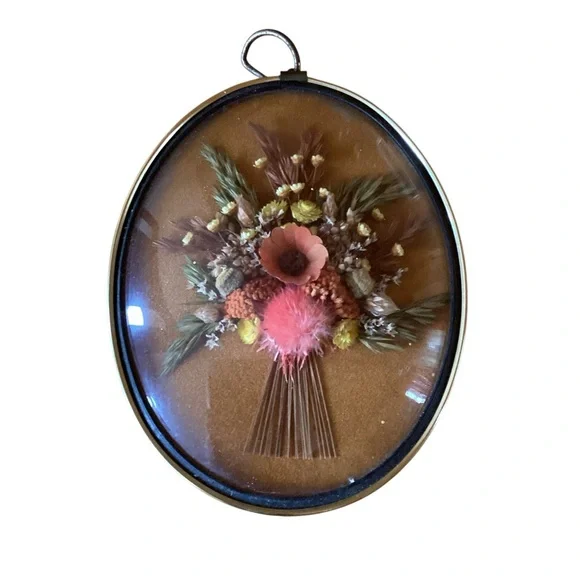 Vintage Oval Dried Flower Convex Wall Art Belgium - Picture 2 of 7